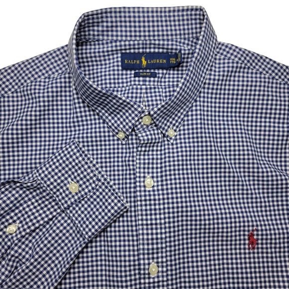 Ralph Lauren Gingham Navy Slim Fit Button Down - Picture 7 of 7